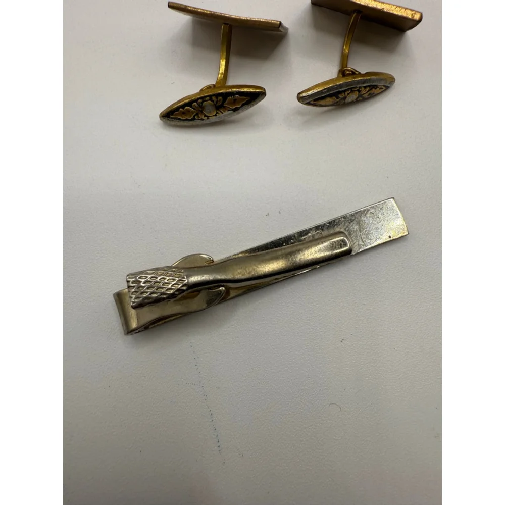 Men's Unbranded Silver Gold Tone Cuff Links & Tie Clip Set One Size